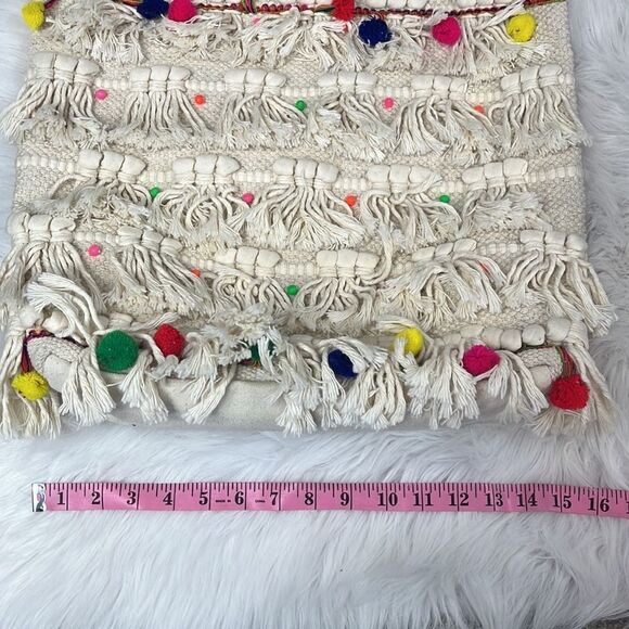 Sonoma Women’s Large Canvas Tote Purse Cream Multi-Color Pom Pom - Picture 9 of 9